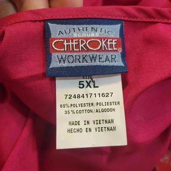 Cherokee Workwear Originals Women's Raspberry Pink Poly/Cotton V-Neck Snap Front - Picture 7 of 12